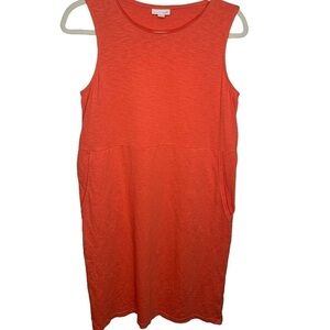 J.Jill Cotton Textured Coral Sleeveless Tank Knee Length Dress with Pockets